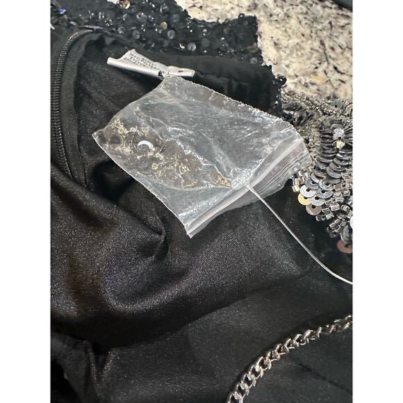 NWT Enchanted Black & Silver Sequin Beaded Chain Straps Backless mini Dress SZ 6 - Picture 9 of 16